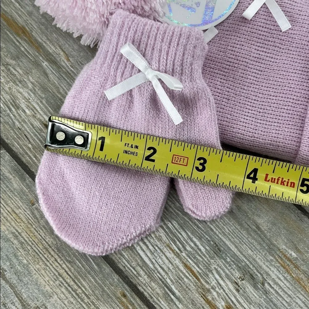 Toby & Me Pink Knit Hat With Pom-Pom & Mittens